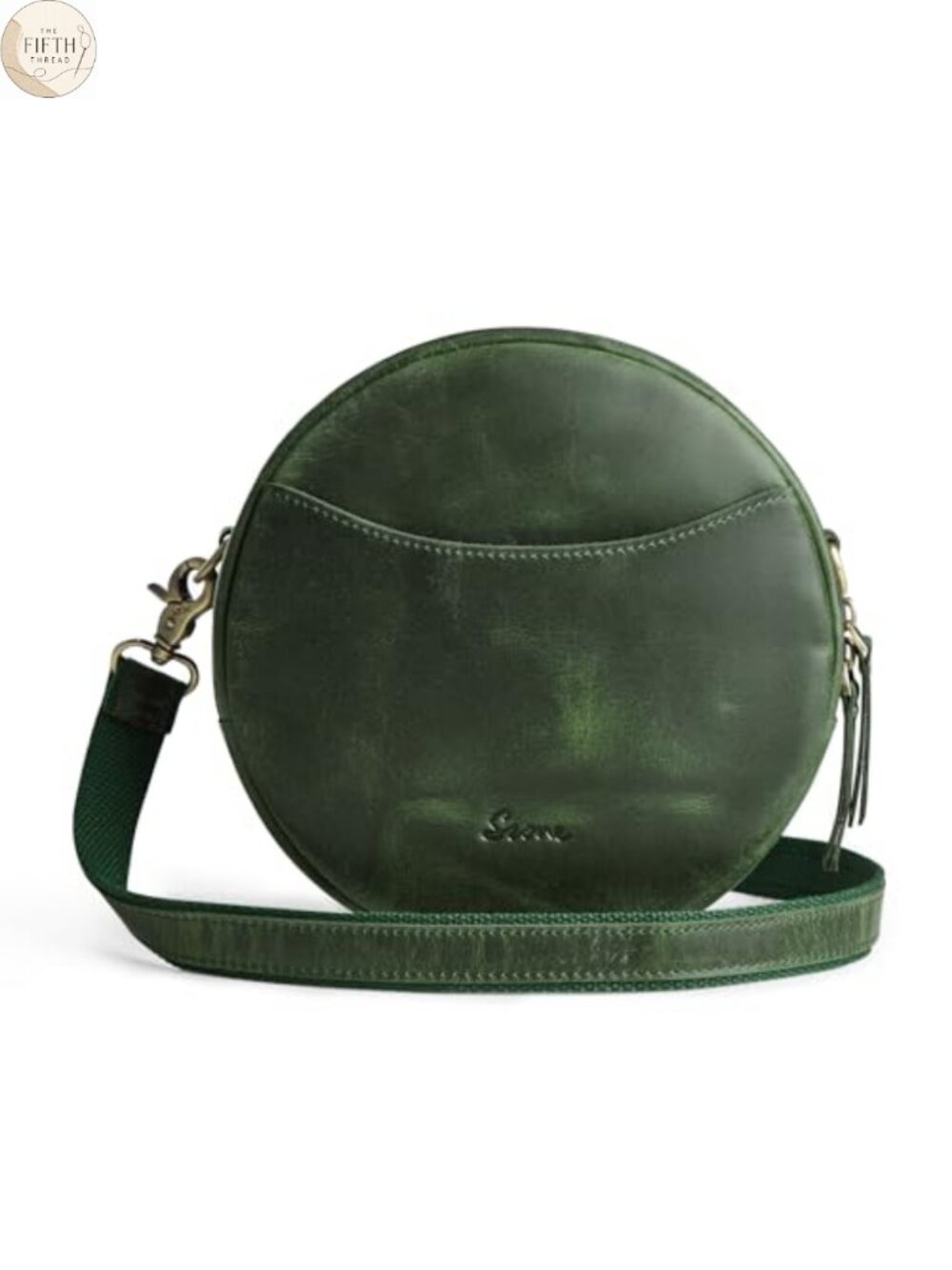 Top Grain Leather Crossbody Bag Round Circle Shoulder Purse Travel
